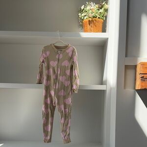 George Beige Footed One-Piece with Pink Heart Print
